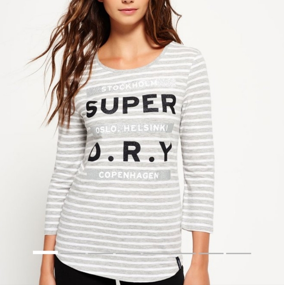 Superdry Women's Gray Striped Top - Picture 1 of 3